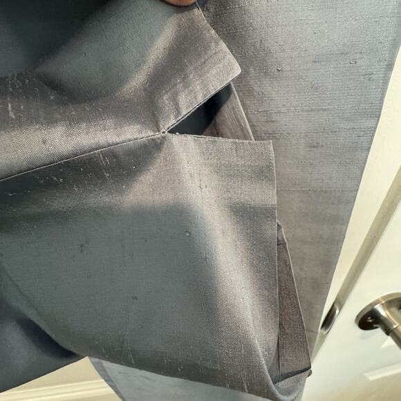 Lafayette 148 New York Sz 8 Silk Textured Pants Cropped Slits Classy Steel Blue - Picture 6 of 8